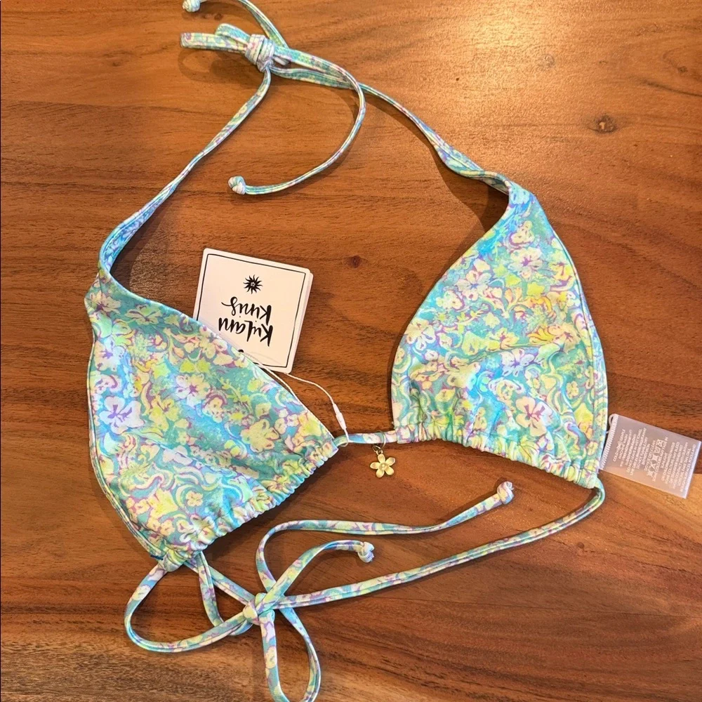 Kulani Kinis Bind Tie Halter Bikini Top in Hibiscus Fizz, NWT, XL - Picture 5 of 6